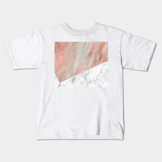 Rose gold marble - carrara Kids T-Shirt by marbleco